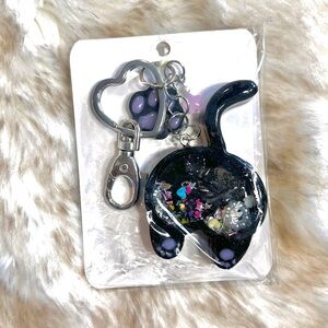 NWT Black Cat Butt Shaker Keychain with Heart Clip